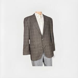 Brunello Cucinelli Tweed Flannel Brown Windowpane Blazer Jacket 54IT/ 44 US Men
